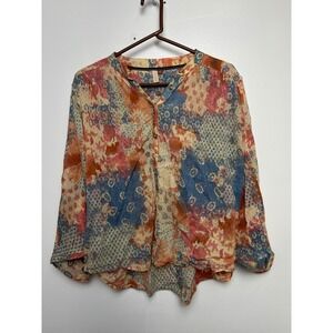 Pilcro Patchwork Floral Print V Neck Long Sleeve Tunic Blouse Top Womens XS Boho
